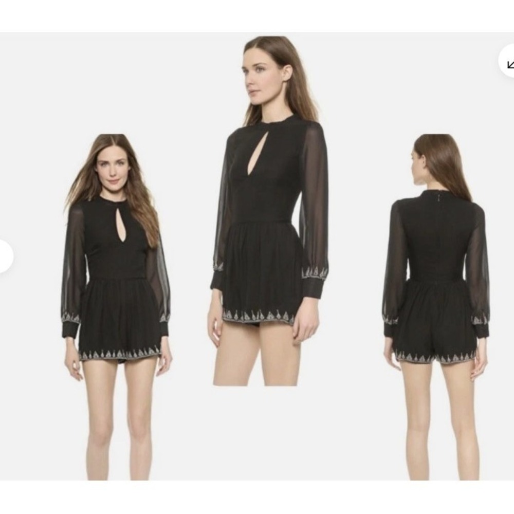 House of Harlow 1960‎ Hendrix Keyhole Sheer Long Sleeve Romper Small Embroidered